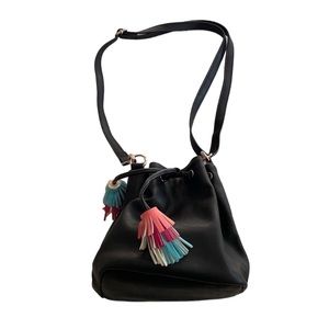 Candies Black Tassel Bucket Bag